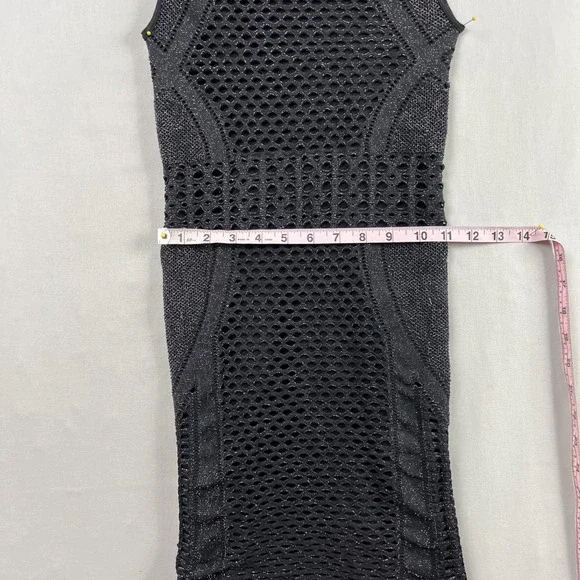 Vintage Y2k Bebe Mini Bodycon Dress Petite P/S Black Sexy Lace Stretch Metallic - Picture 8 of 12
